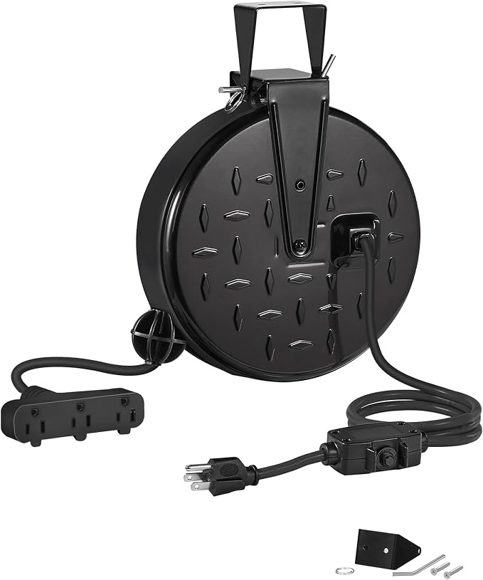 18W LED Work Light and 30 Ft Retractable Extension Cord Reel Bundle, for Garage, Workshop, Car Repair Scene, ETL Listed J03WL06-H30CR06