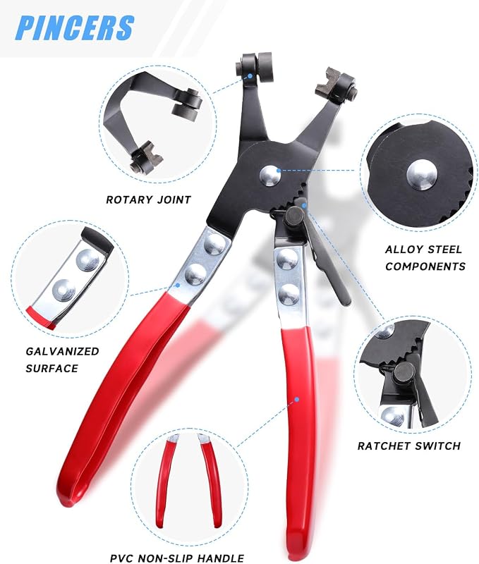 120Pcs 1/4" to 1" (6-25mm) Spring Hose Clamps Set with Swivel Flat Plier – Constant Tension Steel Clamps for Fuel Lines, Silicone, Vacuum, Cooling & Industrial Hoses