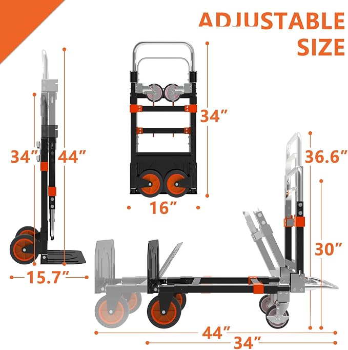 3 in 1 Heavy Duty Folding Hand Truck, Convertible Portable Steel Dolly with Telescopic Handle, Foldable Utility Cart with Rubber Wheels, 500 LBS