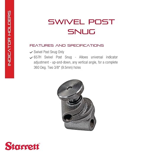 Starrett Swivel Post Snug Only Allows Universal Indicator Adjustment - Ideal for Wood Working and Metal Working - Two 3/8" Holes - 657H