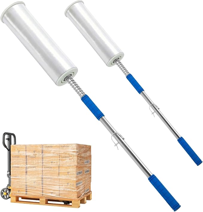 2-Pack Stretch Wrap Dispenser丨48 Inch Long Handle Pallet Wrap Tool丨Fits 12"-19" Film Rolls with 1.5"-3" Core丨Heavy Duty Aluminum Stretch Film Holder for Warehouse Shipping Packaging（Film Not Included）