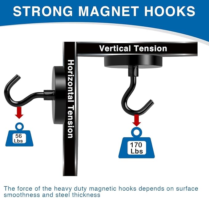 LOVIMAG Magnetic Hooks Heavy Duty, 170LBS, 12 Pack | Magnet with Hook for Cruise Cabins, Classroom, Kitchen Essentials, Door Decoration, Refrigerator, Black