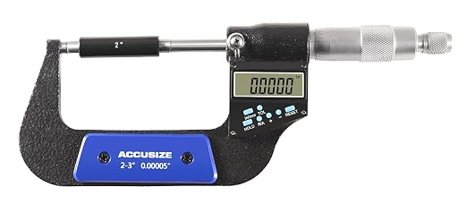 Accusize Industrial Tools 2-3''/50-75 mm by 0.00005''/0.001 mm 7-Key Electronic Digital Micrometer, Water Proof, Ac21-3022 | IP54 Rated, 0.00005"/0.001 mm Resolution, 7-Key, ±0.002" Accuracy