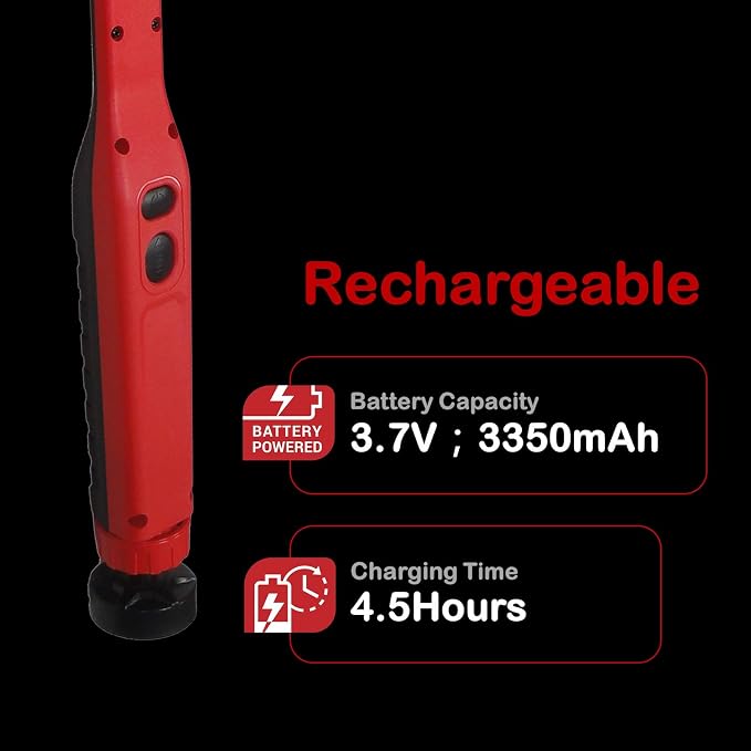 SCI Rechargeable LED Slim Work Light, 3 Lighting Modes (720Lm) 3350mAh Portable Inspection Light, Magnetic Base & Hanging Hook, Car Repairing/Mechanics/Emergency/Camping (928A), Fathers'/Dads' Gift
