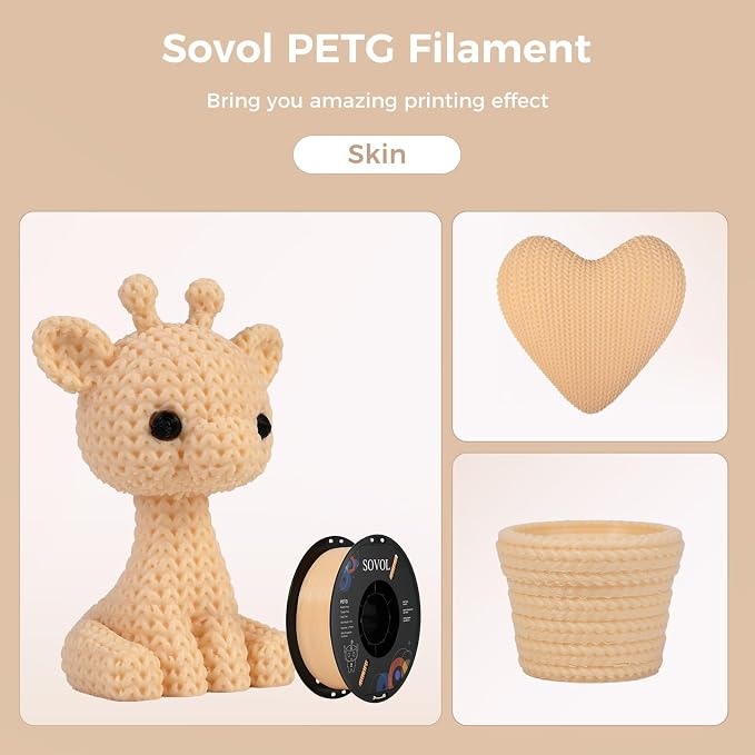 Sovol 3D Printer PETG Filament 1.75mm 1KG (2.2lbs), High Precision, Strong Toughness, Wiring Tightness, Dimensional Accuracy +/- 0.03 mm, 3D Printing PETG Filaments, Skin