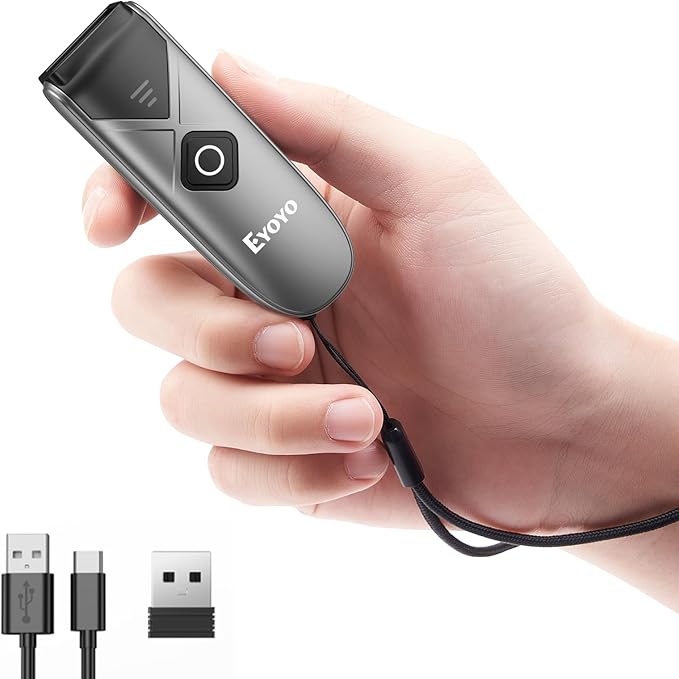 Eyoyo Bluetooth 2D&1D Barcode Scanner, Portable Wireless Mini Barcode Reader with 2.4G Wireless/Bluetooth/USB Wired Connection QR Code Scanner Compatible with Pad, Phone, Android, Tablet PC