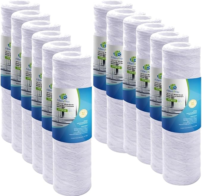 CFS – 10" x 2.5" Polypropylene Cord-Wound Sediment Water Filter Cartridges Compatible with CW-F Models – 10 Micron Replacement Filter – Removes Bad Taste & Odor – Whole House Filter – 12 Pack