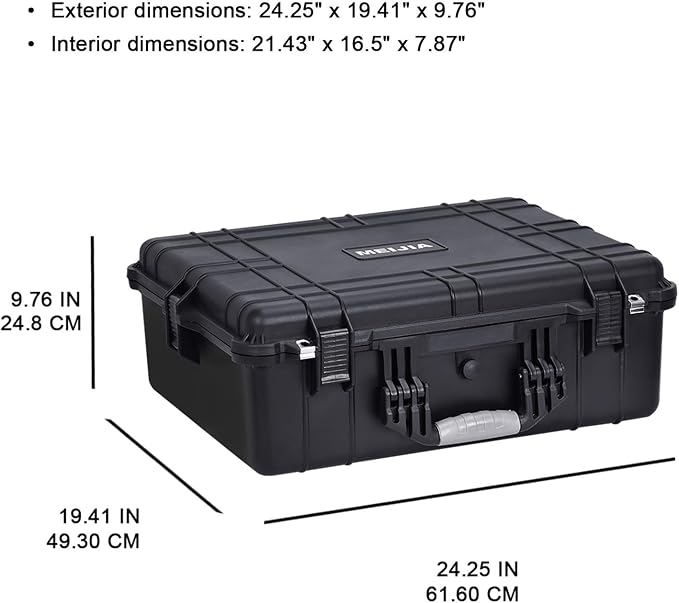 MEIJIA All Weather Waterproof Hard Camera Case,Hard Case with Customizable Fit Foam,Fit Use of Drones,Camera,Equipments,Pistols,Elegant Black (Black, 24.25"X19.43"X8.68")