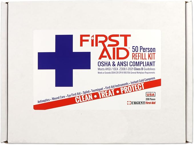 OSHA & ANSI 2021 Class B Refill Kit, 50 Person, 208 Pieces-First Aid Refill | ANSI 2021 Class B refill/upgrade with splint, tourniquet, tools and single-dose items for larger workplace first aid kits.
