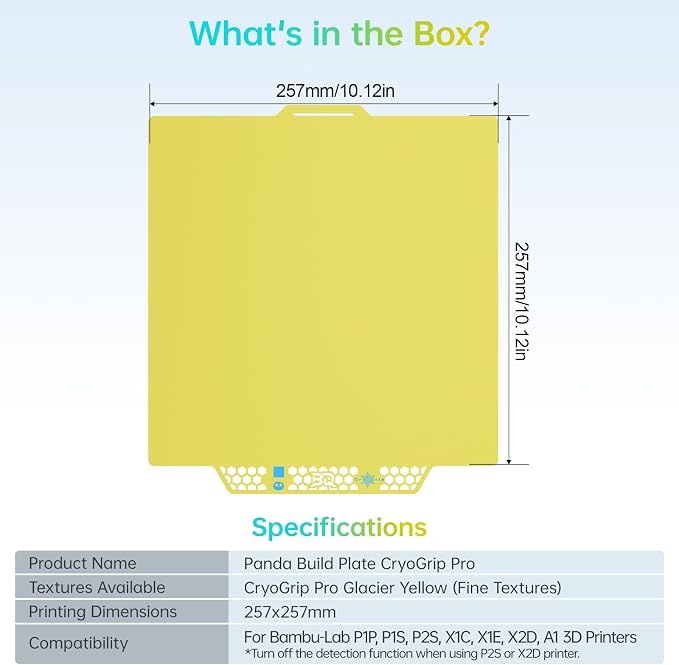 BIQU CryoGrip Pro Glacier Yellow Compatible with Bambu-Lab P1S/P1P/P2S/X2D/X1C/X1E/A1 3D Printers 257x257MM Panda Build Plate Double Sided Upgrade Removable Surface Platform