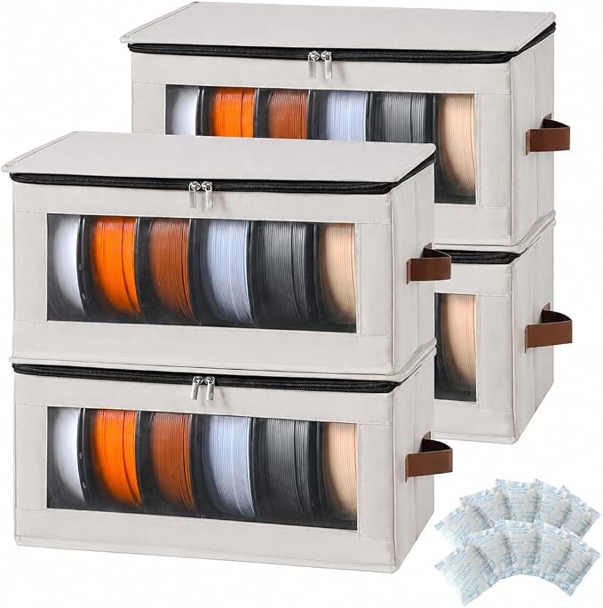 Qozary Filament Storage Box - 4 Pack 3D Printer Filament Storage Containers with Desiccants, Holds Up to 24 Rolls, 3D Printing Accessories Holder Rack for Home, Office Workshop, Studio