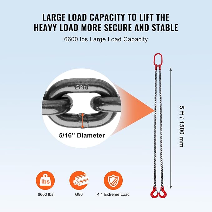 VEVOR Chain Sling with 2 Leg Grab Hooks