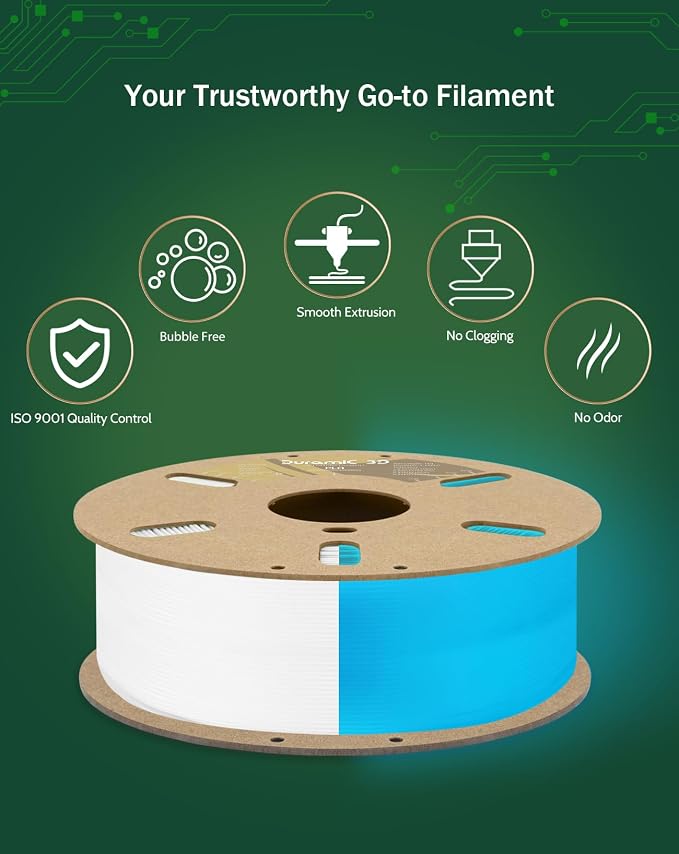 DURAMIC 3D PLA Glow in The Dark Filament Luminous Neatly Wound 1.75mm 1Kg | 3D Printing Filament 1.75mm Dimensional Accuracy +/- 0.02 mm, Fit Most FDM 3D Printers Glow Blue