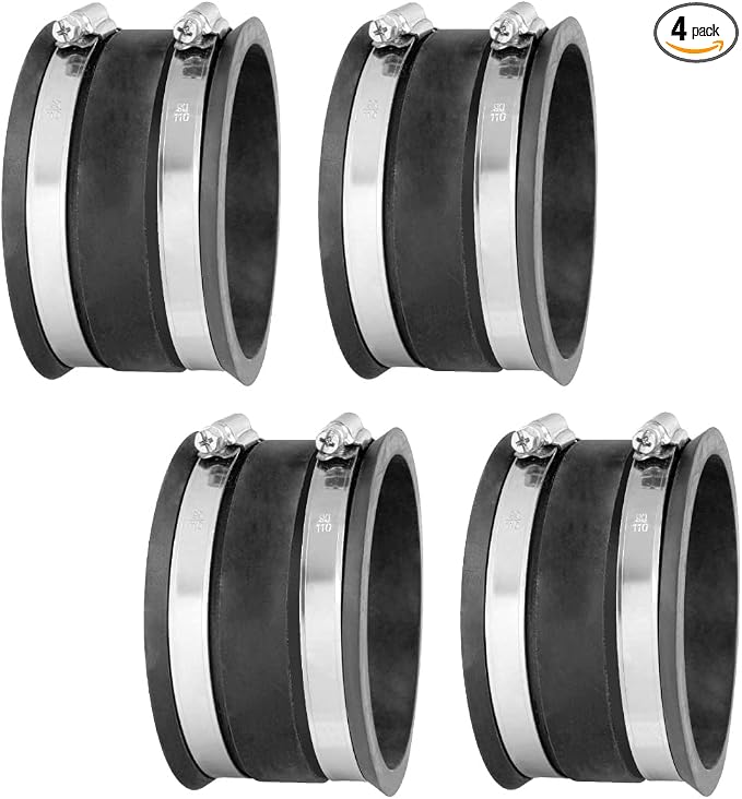 POWERTEC 70149-P4 4 Inch Dust Control Flex Cuff with Steel Hose Clamps, Hose Connector Rubber Cuff Coupler for Woodworking Dust Collection Fittings, Dust Collector Accessories & Machinery, 4 pack