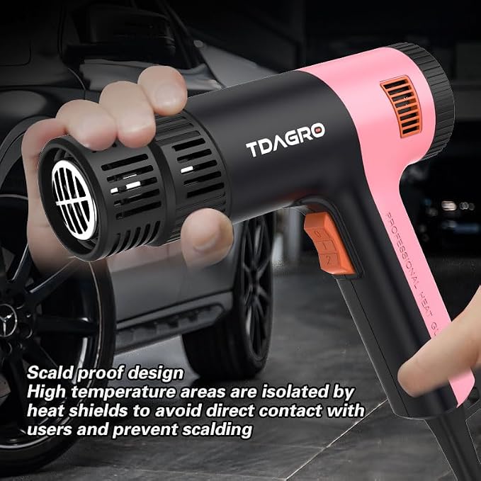 Heat Gun for crafting 1800W, 122℉~1202℉ Variable Temperature Control with 2-Temp Settings 4 Nozzles, 1.5s Fast Heating Mini Heat Gun for Resin, Shrink PVC Tubing/Crafts and Vinyl Wrap（Pink）