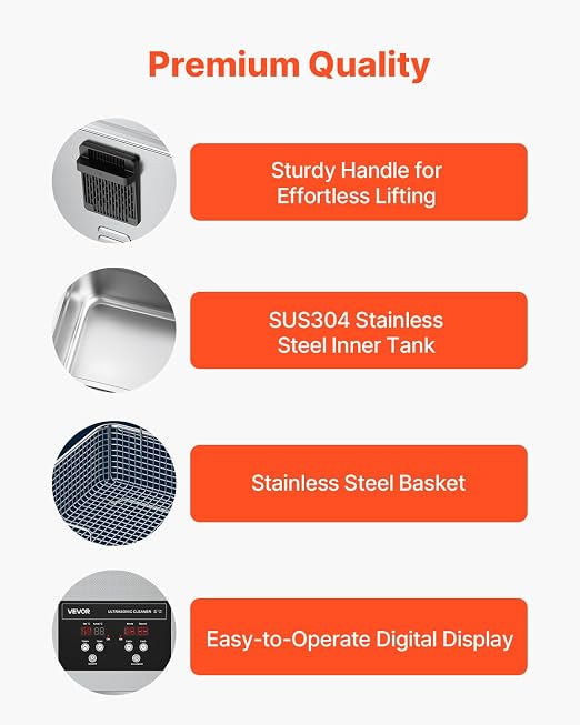 VEVOR 10L Ultrasonic Cleaner, Professional 180W Ultrasonic Cleaner Machine with Digital Display and Cleaning Basket, 40kHz Stainless Steel Cleaning Machine Ideal for Jewelry, Coins, Watches, Razors