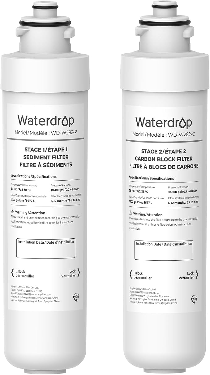 Waterdrop UVF2 Cooler Filter Compatible with Brio®2 Stage Water Filter Replacement NFMPP5M, MIB200PKF, UVF2 Series Models of Brio® Bottleless Water Cooler Dispenser CLPOU520UVF2, CLCTPOU520UVF2 2 Pack