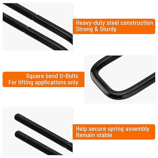4pcs Extended Square Bend U-Bolts 8.5" Long x 2.5" Wide x 9/16" Threads with Hardware