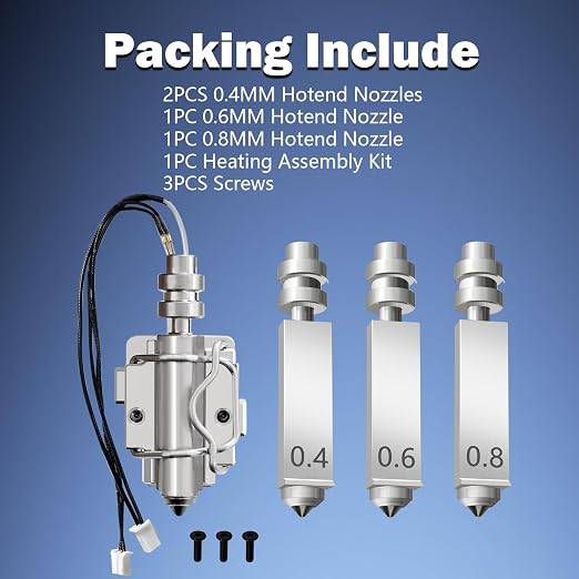4PCS Kobra X Hotend Nozzles and 1PC Heating Assembly Kit 3D Printer Assembled Extruder Kits for Anycubic Kobra X All Metal Hot End/Printhead Integrated 0.4mm/0.4mm/0.6mm/0.8mm Nozzle