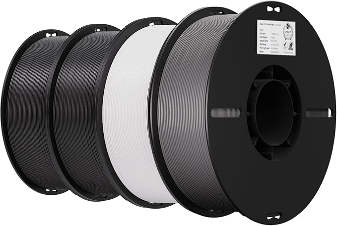 Creality 3D Printer Filament 1.75mm 4KG, PLA Filament Bulk +/- 0.02mm, 4 Pack 1kg Spool(2.2lbs) 3D Printing Filament Fits for Most FDM 3D Printers, Black Black White Grey