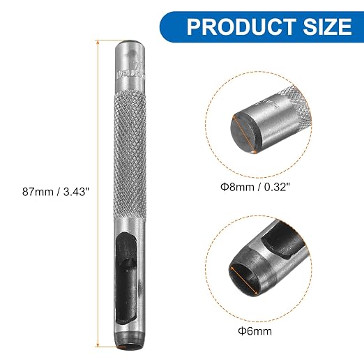 HARFINGTON 2pcs Leather Round Hole Punch, 6mm Hollow Hole Puncher Cutter Carbon Steel Circle Hole Punching Cutting Tool for Belt/DIY Leather Craft