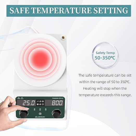 LHS-300PRO Magnetic Stirrer Hot Plate, 300°C/572°F, 5L, 100-1500RPM | 5.5in plate mixer, timer, reversible stirring, probe, stand, stir bar & recycler set included, for lab heating & mixing