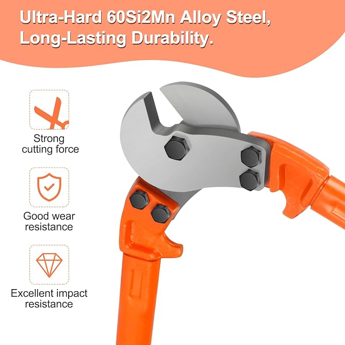 Hardened Cable Cutter, 18" Heavy Duty Wire Rope Cutter, Industrial Strength Hand Tool Wire Cutters up to 5/16" Stainless Steel Wire, Hard Wire Ropes, Manganese Steel