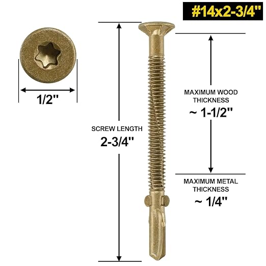 FMhotu #14 x 2-3/4" Trailer Deck Screws, Self-Tapping Sheet Wood Metal Screw, 550Pcs T25 Star Bits Reamer Tek Screws for Trailers, for Attaching Wood to Steel