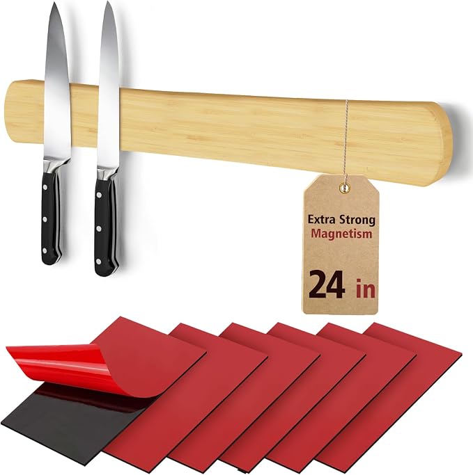 Swaitee Magnetic Knife Holder, 24 Inch, with 6-Pack Self-Adhesive Strips (3.3" × 1.9") – No Drill