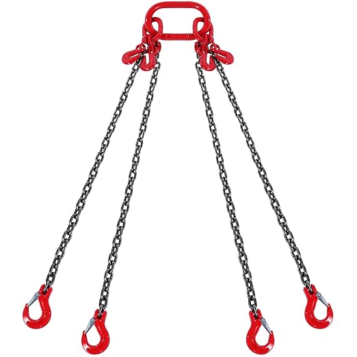 VEVOR Chain Sling, 5/16 inch x 10 ft Lifting Chains with Hooks, G80 Engine Chain Hoist Lifts, 11000 lbs/5 Ton Lifting Sling Chains for Engine Hoist, Engine Lift Chain with 4 Leg Grab Hooks & Adjusters