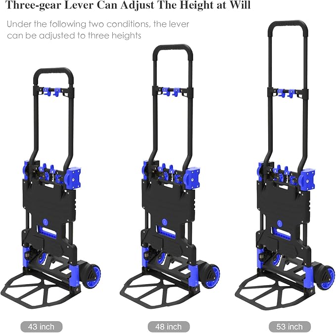 Folding Hand Truck Heavy Duty 330LB Load Carrying,Convertible Dolly Cart with Retractable Handle and 4 Rubber Wheels,Portable Hand Truck Foldable for Luggage/Personal/Travel/Mobile/Office Use.