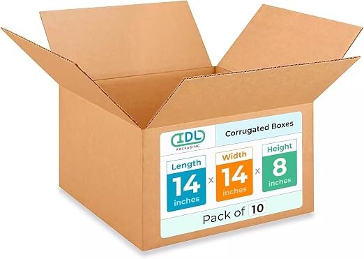 Medium Moving & Shipping Boxes 14x14x8 inches (10-Pack) - Extra Strength 200 lb vs Regular - USA-Made Corrugated Heavy Duty Moving Boxes - Strong Moving and Packing Box - Carton Box by IDL Packaging
