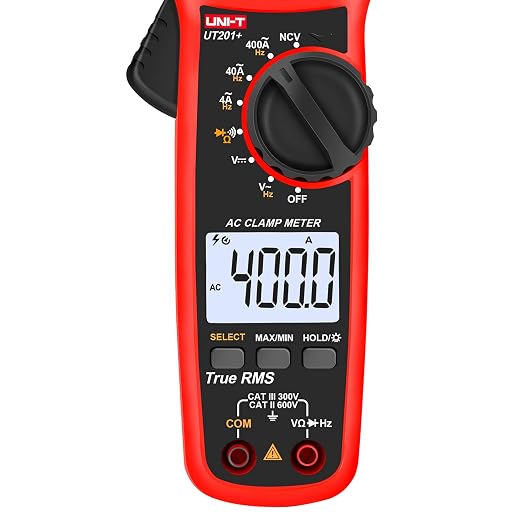 UNI-T Digital Clamp Meter UT201+, AC Current True RMS HVAC Volt Amp Ohm Meter Clamp On Multimeter, Auto Ranging 4,000 Counts NCV AC DC Voltage Frequency Resistance Continuity Diode Tester