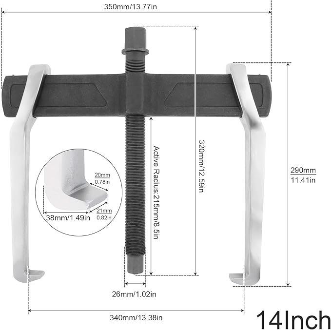 ChgImposs 14 Inch 2-Jaw Gear Puller, Adjustable CR-V Bearing Puller Gears, Removal Tool for External Internal Pulling, Puller Tool Separate Lifting Device
