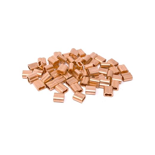 SwageRight MIL-SPEC Copper Swage Sleeves Clip & Ferrules (1/8 inch) – Oval Duplex Wire Rope Cable Crimping Loop Fittings (Pack of 50)