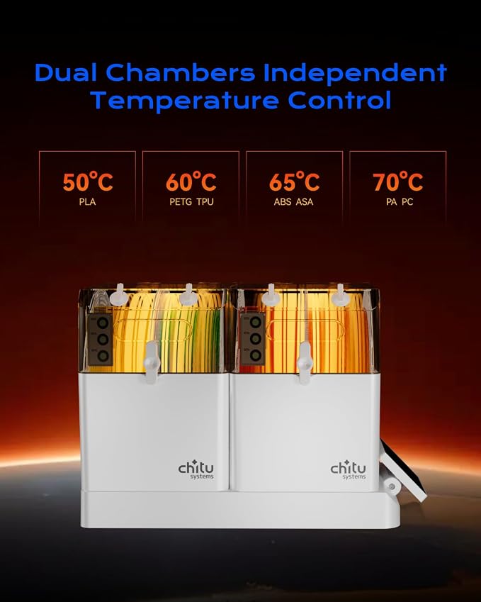 Chitu Systems E1 Filament Dryer Box 4 Spools&Vacuum Bags, 3D Printer Filament Dehydrator with 2 Removable Chambers, Independently Controlled for PLA, ABS,TPU,PETG Drying,Compatible with AMS Lite