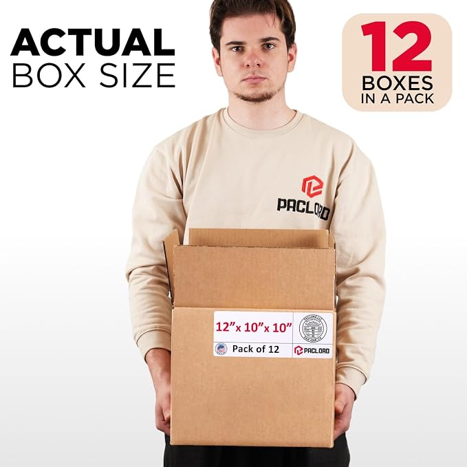 Medium Cardboard Boxes 12"L x 10"W x 10"H (Pack of 12) - USA-Made Packing Boxes for Moving, Shipping, or Storage - USPS, UPS, FedEx Approved - Professional Packing Supplies for Moving | USA-Made Packing Boxes for Moving, Shipping, or Storage - USPS, UP...