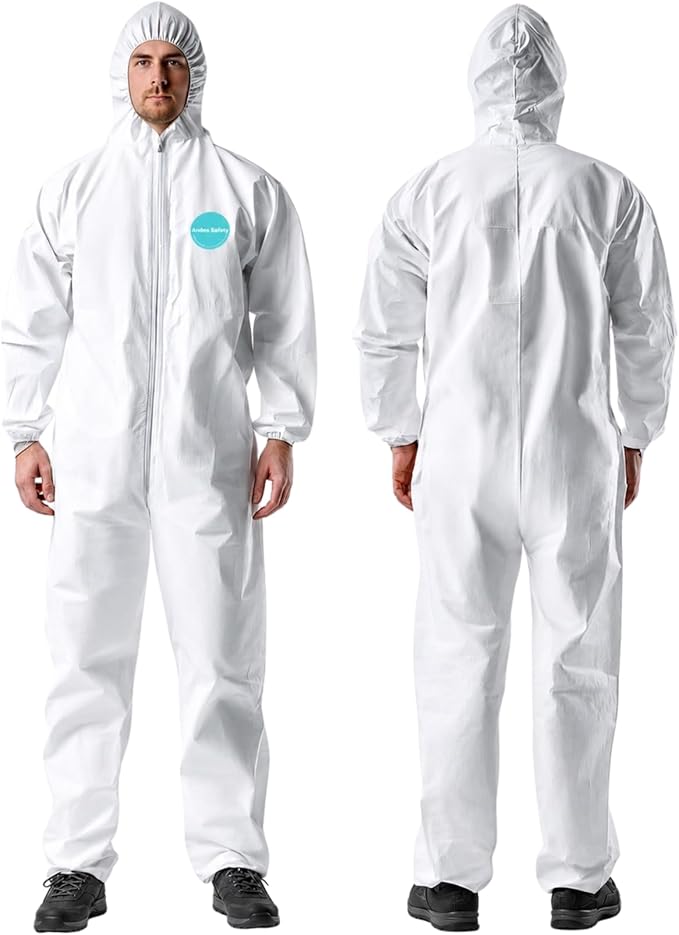 Andes Safety Hazmat Suit, Heavy Duty Full Body Disposable Paint Suit, Coverall with Hood, Elastic Wrists and Ankles