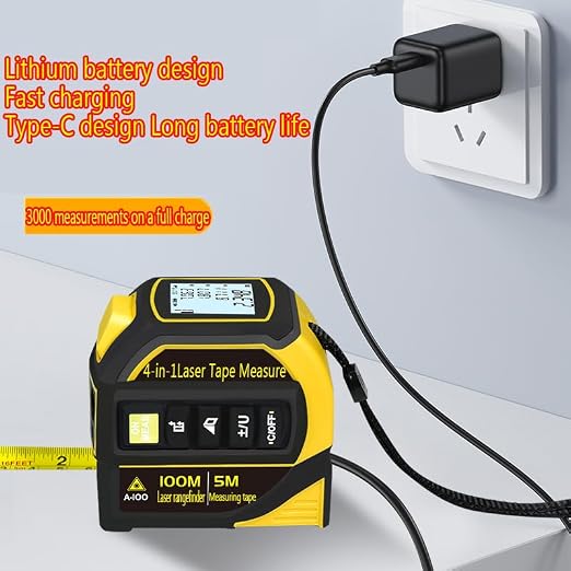 tape measure 4-in-1 laser Digital Measuring Tape & 60m/197ft Laser Distance Meter & with 16ft/5m & Crosshair markings & Dual-axis electronic level,Display On Backlit LCD Screen
