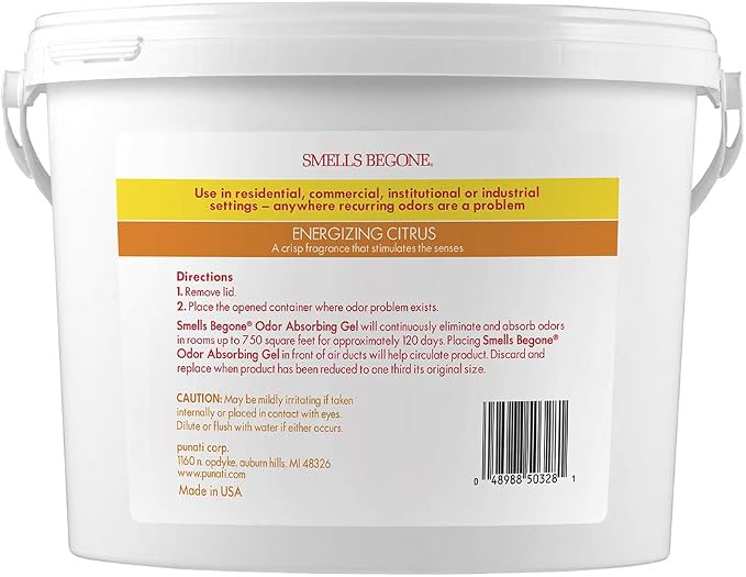 SMELLS BEGONE 1-Gallon Gel Odor Eliminator – High-Capacity, Long-Lasting Absorber for Large Basements, Garages, Workshops & Commercial Areas – Remove Tough Odor with Essential Oils (Energizing Citrus)