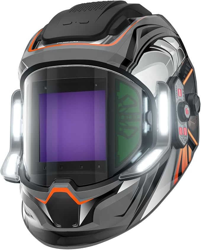 ANDELI Welding Helmet with 4 LED Light, 180° Panoramic 6 Arc Sensor True Color Auto Darkening Welding Hood with Internal Display, 2400mAh Rechargeable Battery for TIG/MIG/Cut/Grind Moner LED PRO