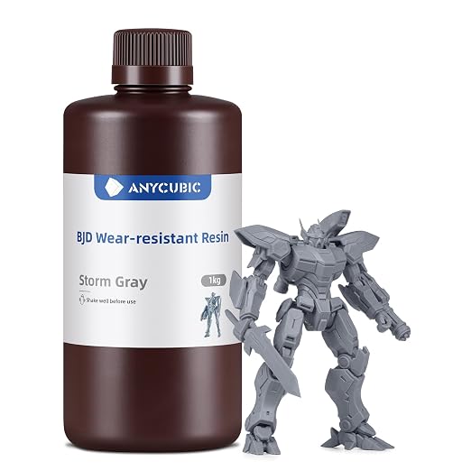 ANYCUBIC BJD Wear-Resistant 3D Printer Resin, Anti-Impact Flexible Joint 3D Resin for Ball-Jointed Dolls, Ideal Skin Tone for Action Figures & Dolls, Storm Gray, 1kg