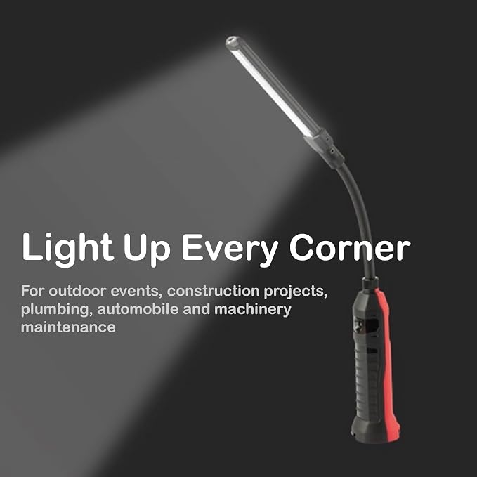 SCI Rechargeable LED Work Light, 360° Flexible Gooseneck, IP54 Waterproof, 3 Modes (100-700 Lm) 3350mAh Portable Magnetic Light, Car Repairing/Mechanic/Emergency/Camping (929A), Fathers'/Dads' Gift