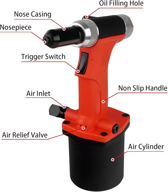 Heavy Duty Air/Hydraulic Rivet Gun Professional Riveting Tool 1/4" air Power Tool no Self Suction Style