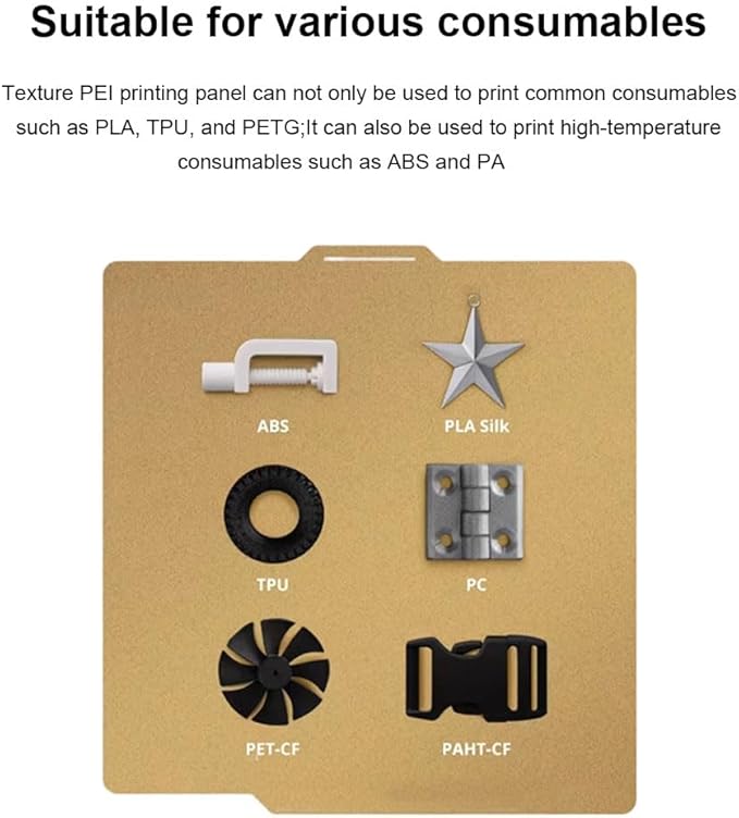 HzdaDeve PEI Sheet for Bambu Lab X1/X1C/P2S/P1P/P1S/A1 Carbon Build Plate Heated Bed Spring Steel Flexible Platform 257.5x257.5 mm Double Side Textured Board for 3D Printer (Gold)