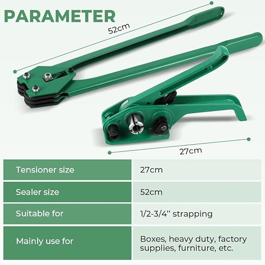 5/8" x 1049' Polyester (PET) Banding Strapping Kit, Heavy Huty | Pallet Packaging Kit, 1100lbs Strapping Tool, Tensioner Crimper Sealer Tool with 100 Metal Seals, 100 Protector Corners