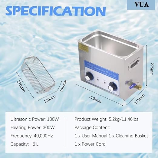 6 Liter ultrasonic Cleaner with Timer & Heater, Ultrasonic Parts Cleaner | Ultrasonic Cleaning Machine for Auto Parts, Glasses Watch Jewelry Denture Dental Irrigator Tools Circuit Board