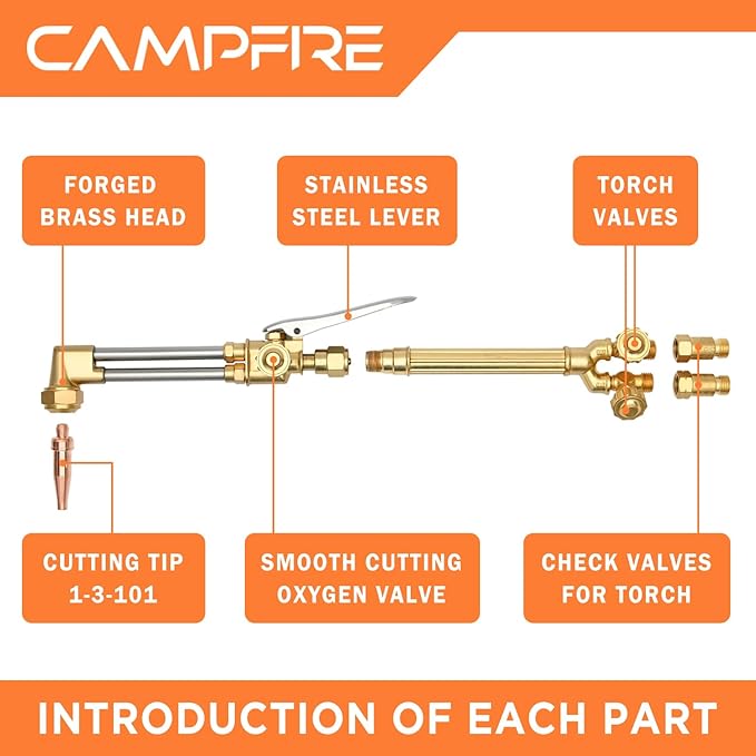 CAMPFIRE Oxygen Acetylene Torch Kit, 12 Pcs Welding Cutting Torch Kit With Check Valves And Tool Bag