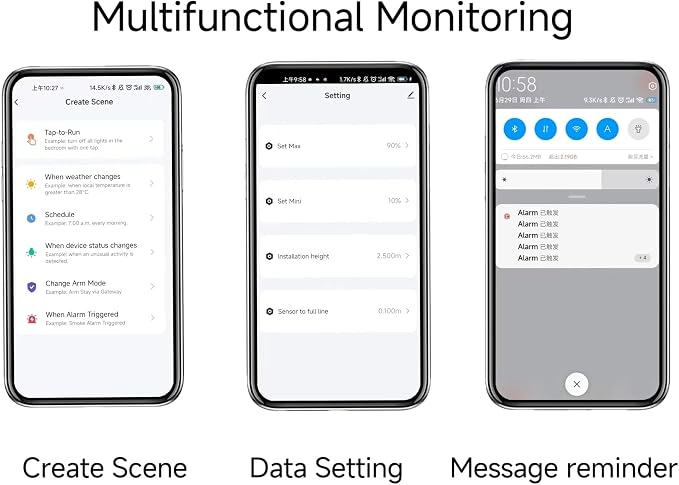 TLC2206 Tuya Smart Life Mobile APP Wireless WiFi Remote Ultrasonic Contactless Indoor Waterproof IP67 Liquid Water Oil Fuel Level Tank Monitor Sensor Controller Automatic Alarm Indicator