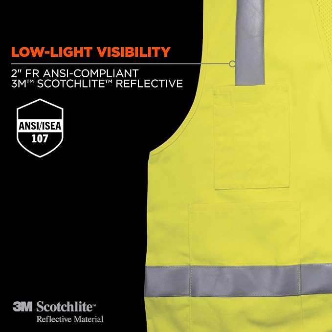 Ergodyne GloWear 8262FRZ Reflective Safety Vest, FR Flame Resistant, Solid Front, Mesh Back, Lime, 4X-Large/ 5X-Large